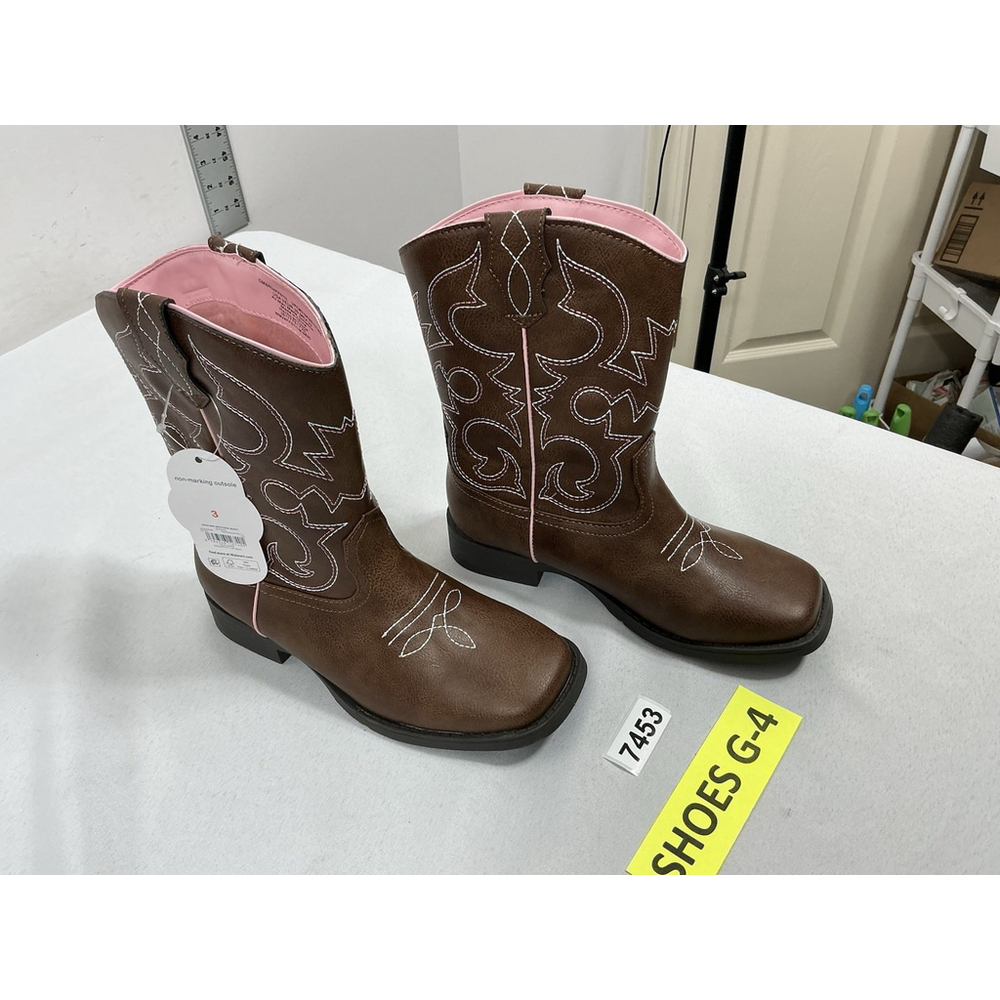 Girls NWT Wonder Nation Pull On Western Style Cowgirl Boots Size 3 Brown Pink